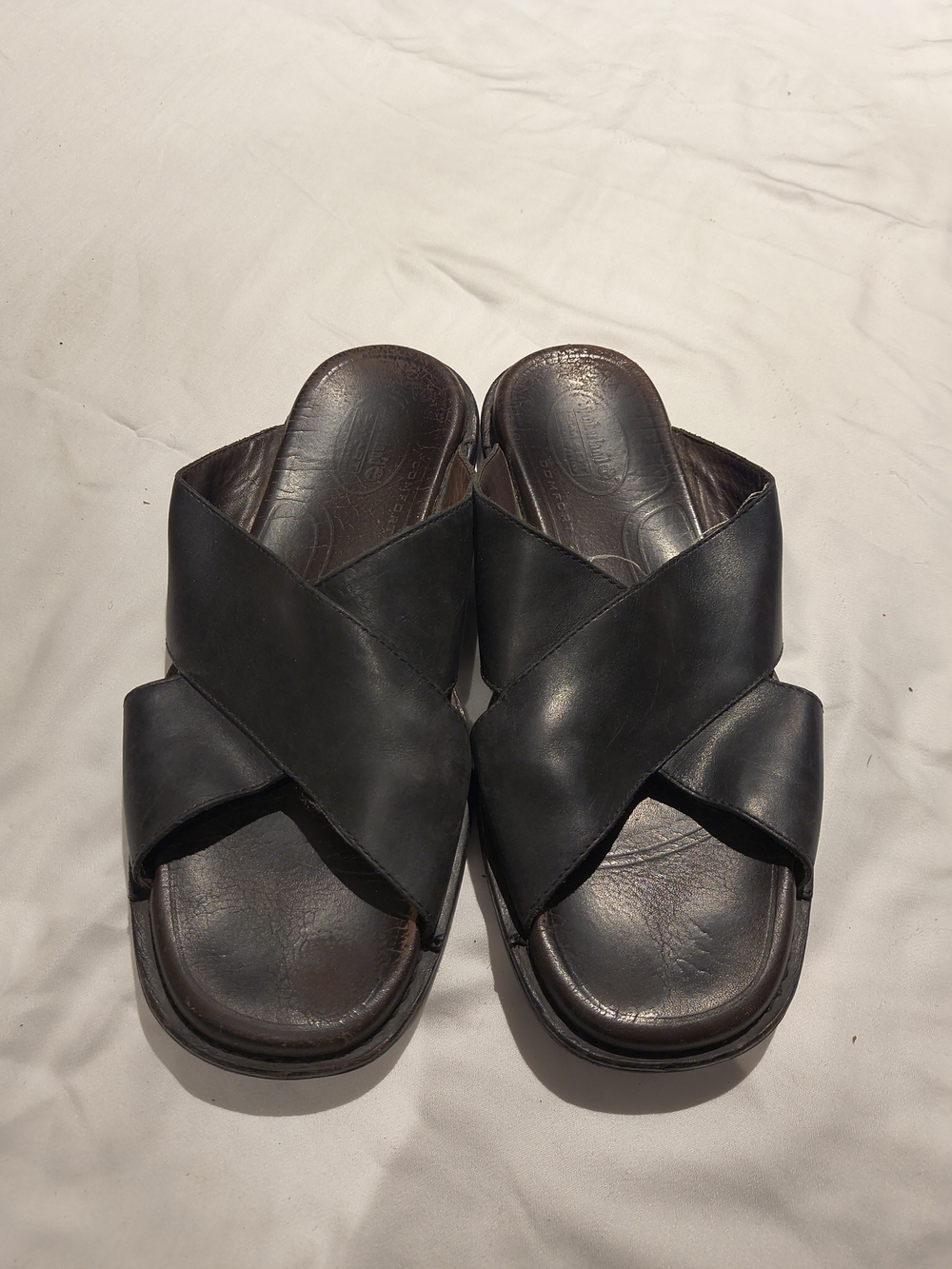 Timberland Men's Black Leather Crisscross Slide Sandals